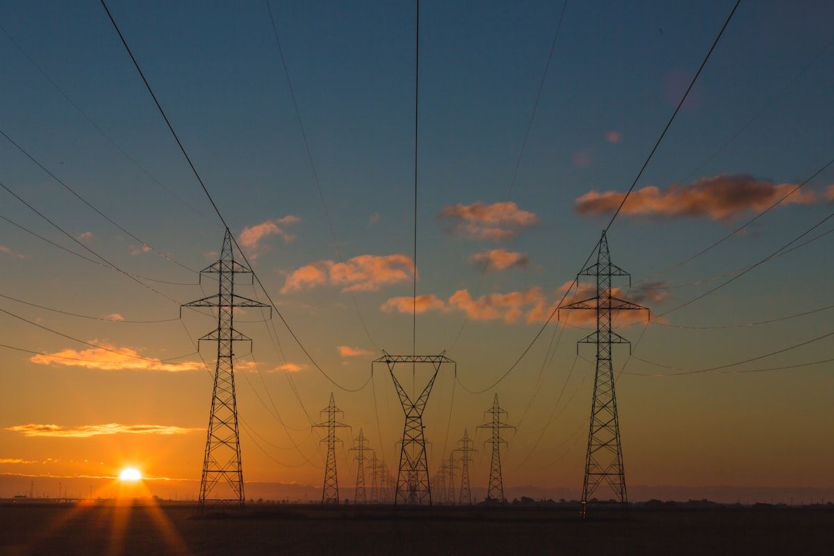 High-tension distribution lines on transmission tower